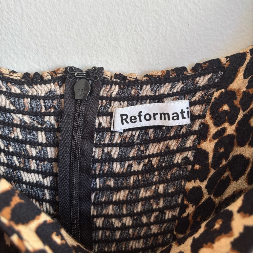 Reformation Leopard Print Midi Dress in Brown and Black - Picture 7 of 10